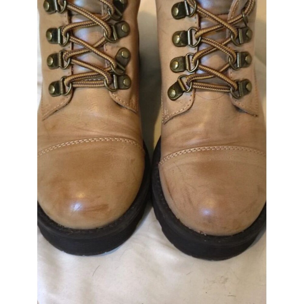 MIA Womens Combat Boots Tan Leather Sweater Cuff Lace Up Hiker Zip Boho Sz 6 - Picture 3 of 8